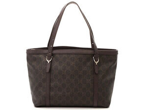 Gucci bag tote dark brown canvas calfskin